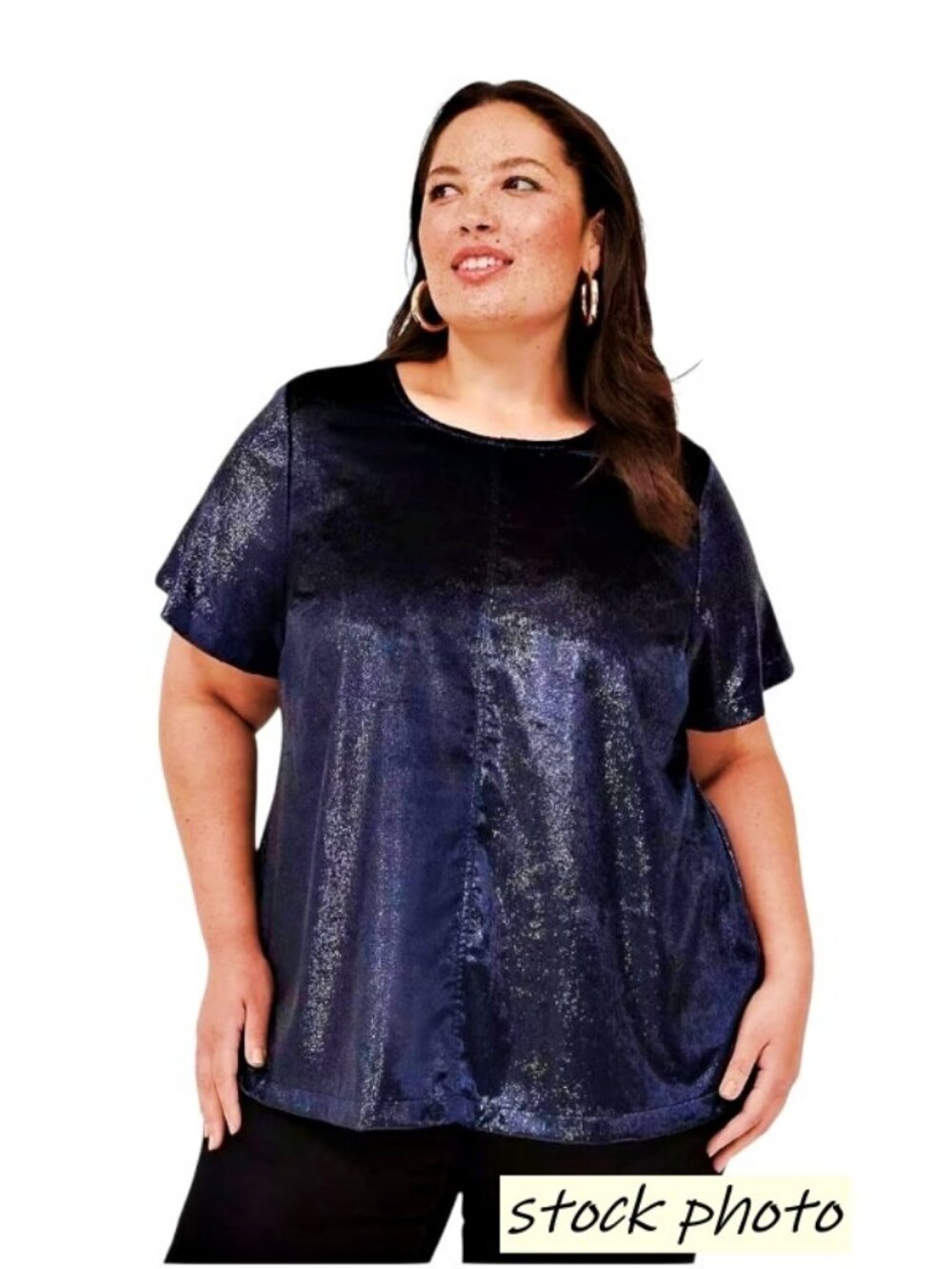 Lane Bryant 18 Midnight Navy Metallic Shimmer Velour Top Holiday Party Plus Size